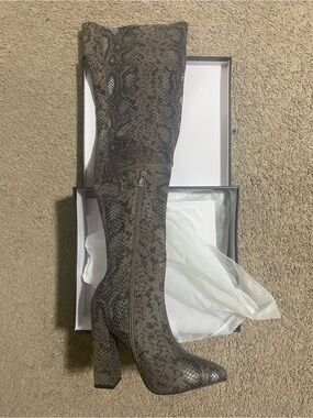Azalea Wang Thigh High Snake Print Boots